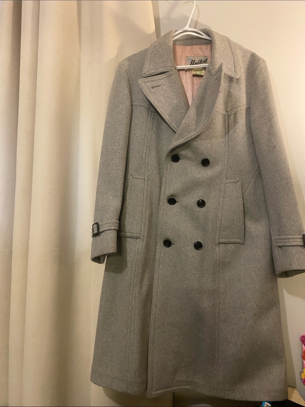 Double-Breasted Men's Pea Coat in Light Gray by